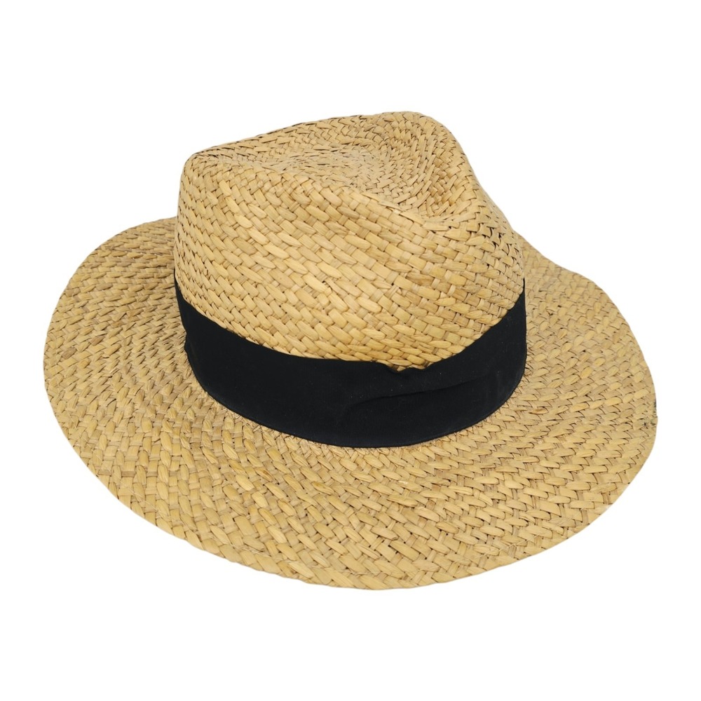 Bianchi Cantung Panama Straw Fedora Hat Mens Size Large Black Band Made in Italy